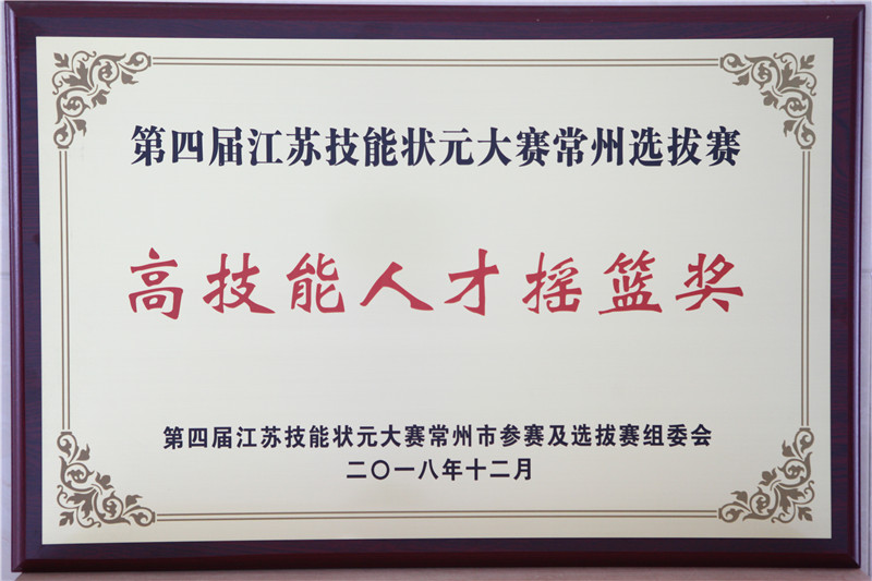 2018.12第四届江苏技能状元大赛常州选拔赛高技能人才摇篮奖.JPG